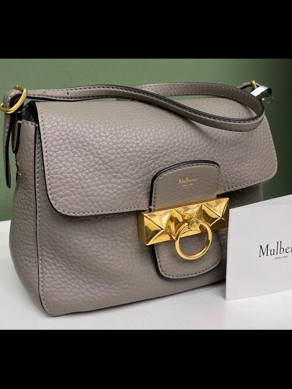 Mulberry Taupe Pebbled Leather Shoulder Bag with Gold Hardware